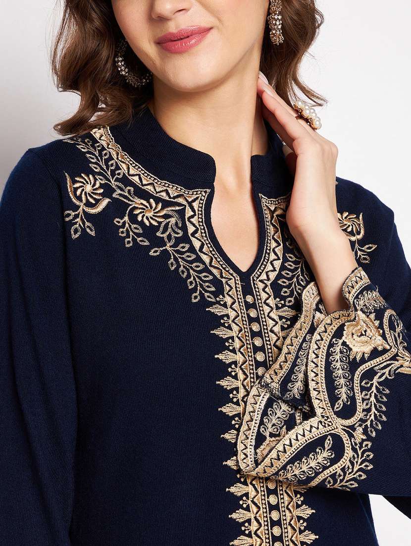women long sleeve woollen kurta pant set - 20506733 - Standard Image - 4