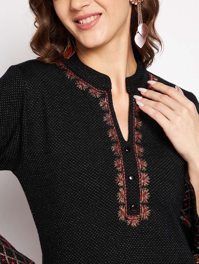 women long sleeve woollen kurta pant set - 20506739 - Standard Image - 4