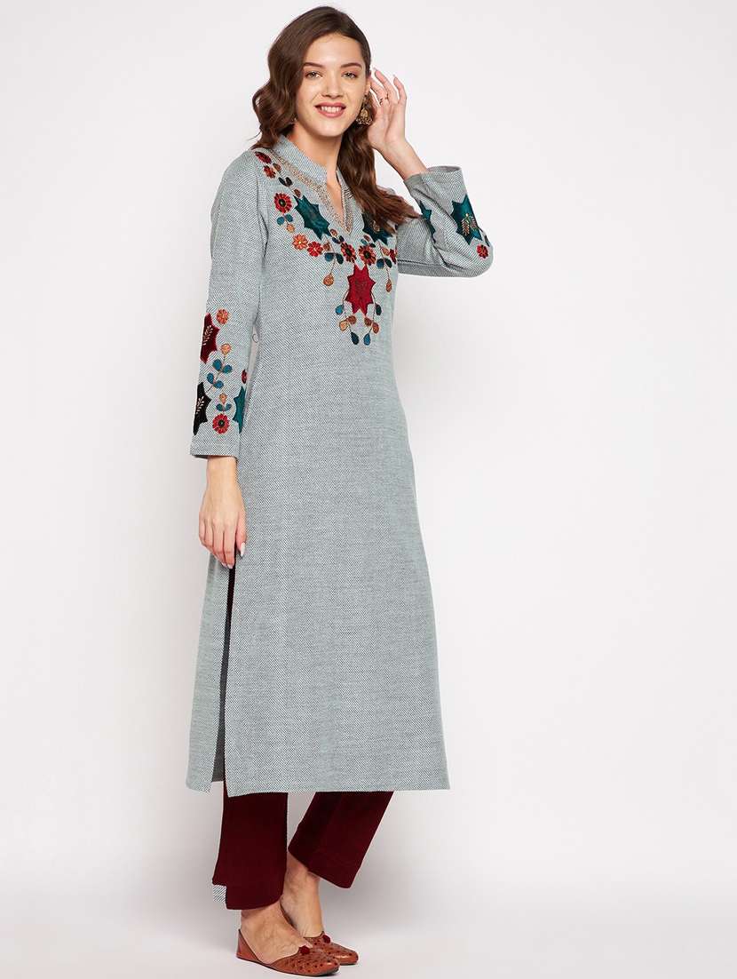 women long sleeve woollen kurta pant set - 20506742 -  Standard Image - 1