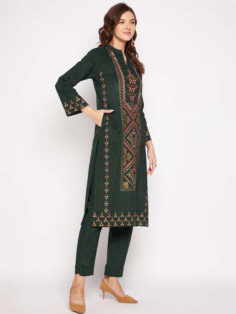 women long sleeve woollen kurta pant set - 20506743 -  Standard Image - 1