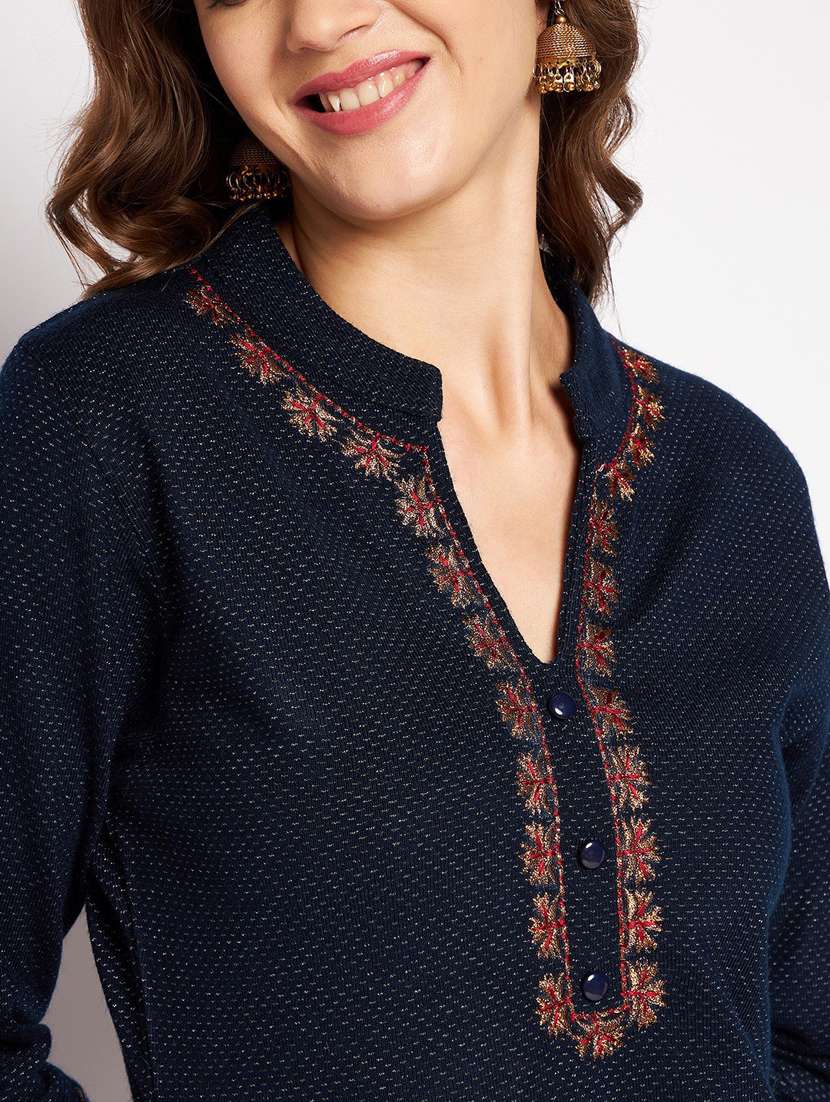women long sleeve woollen kurta pant set - 20506745 - Standard Image - 4