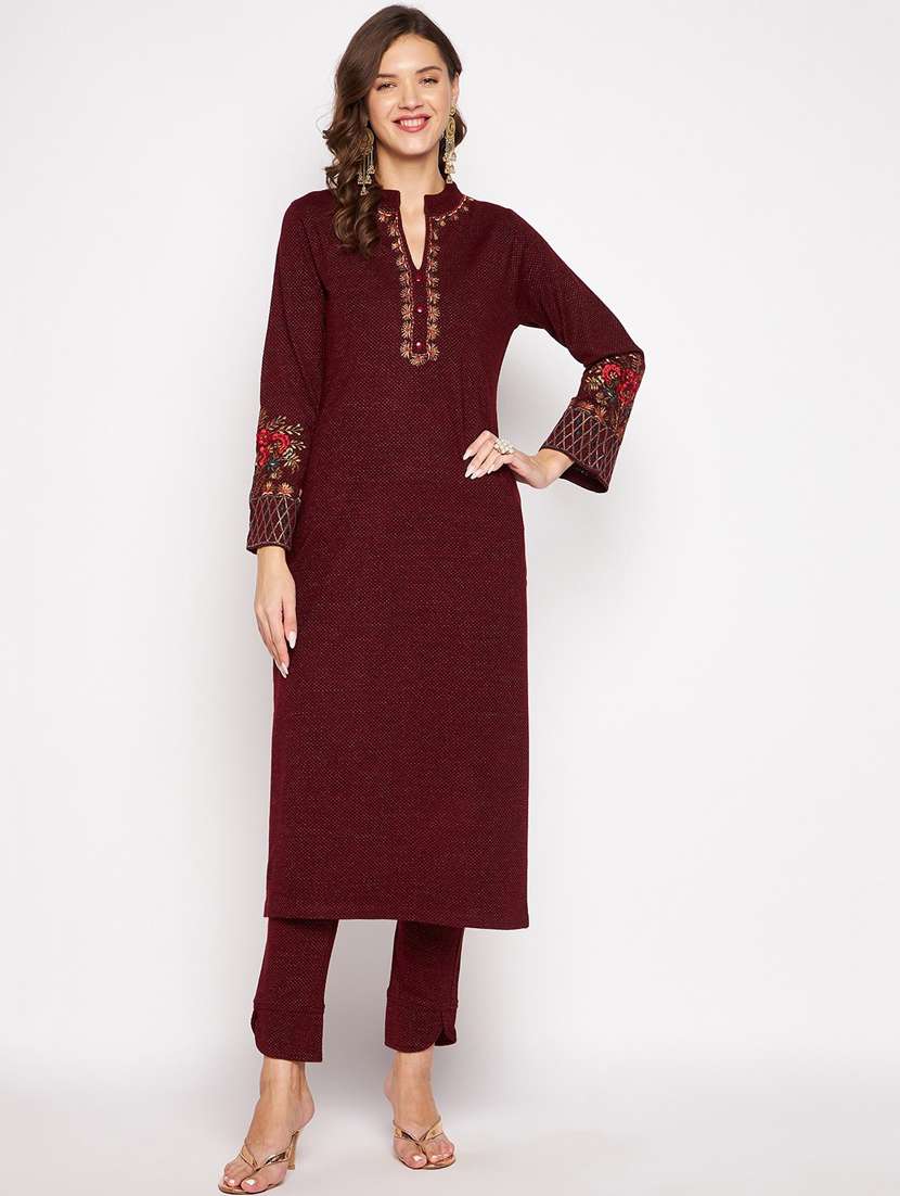 women long sleeve woollen kurta pant set