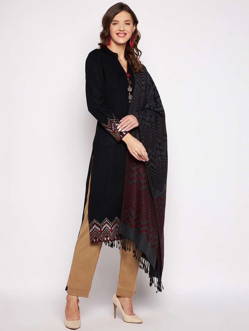 women black self design long sleeve suit set - 20506752 -  Standard Image - 1