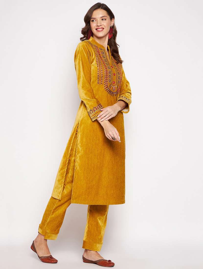women long sleeve woollen kurta pant set - 20506753 - Standard Image - 1