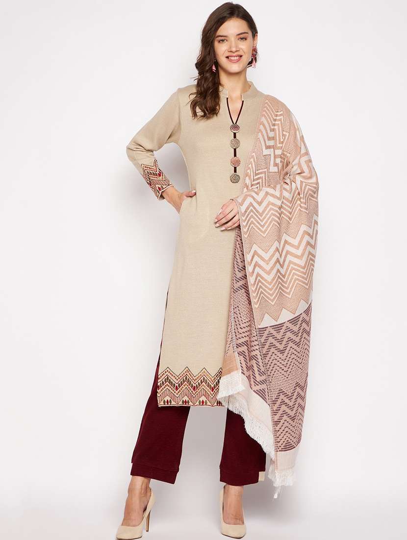 women beige self design long sleeve suit set - 20506755 -  Standard Image - 1