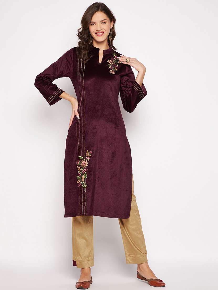 women long sleeve woollen kurta pant set