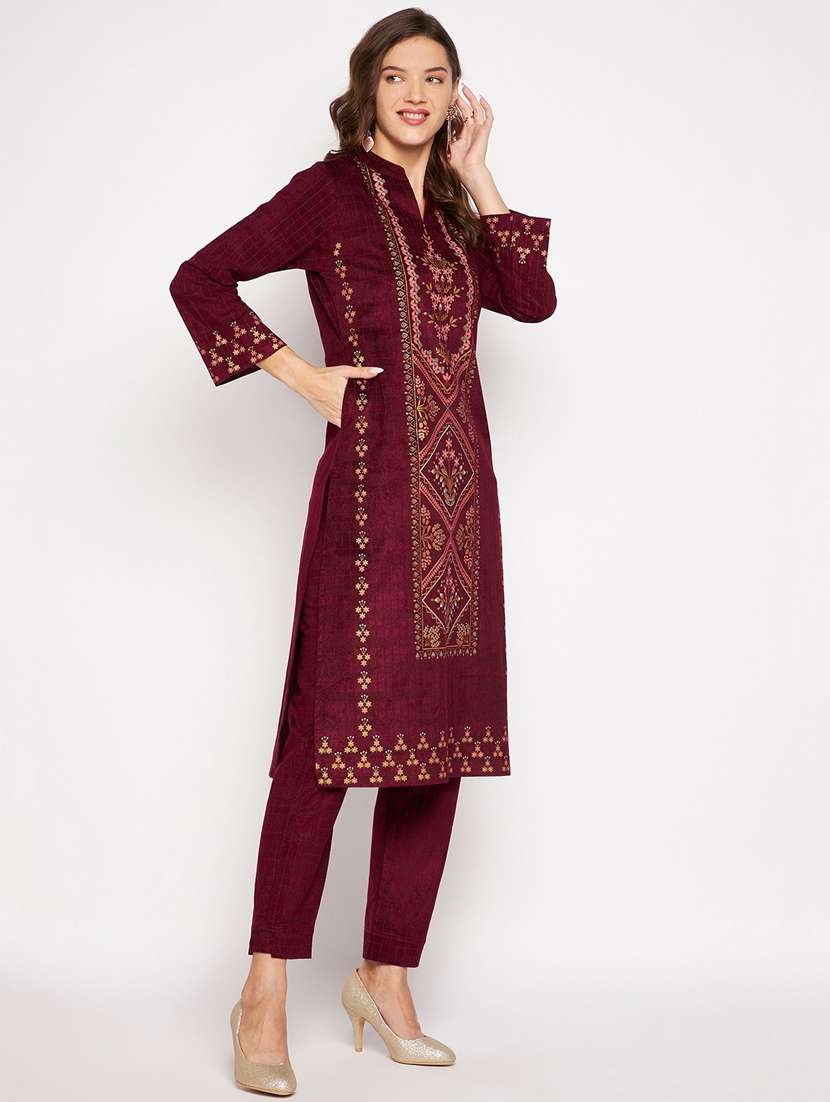 women long sleeve woollen kurta pant set - 20506760 - Standard Image - 1