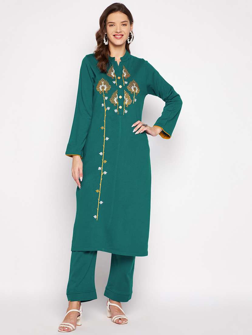 women long sleeve woollen kurta pant set