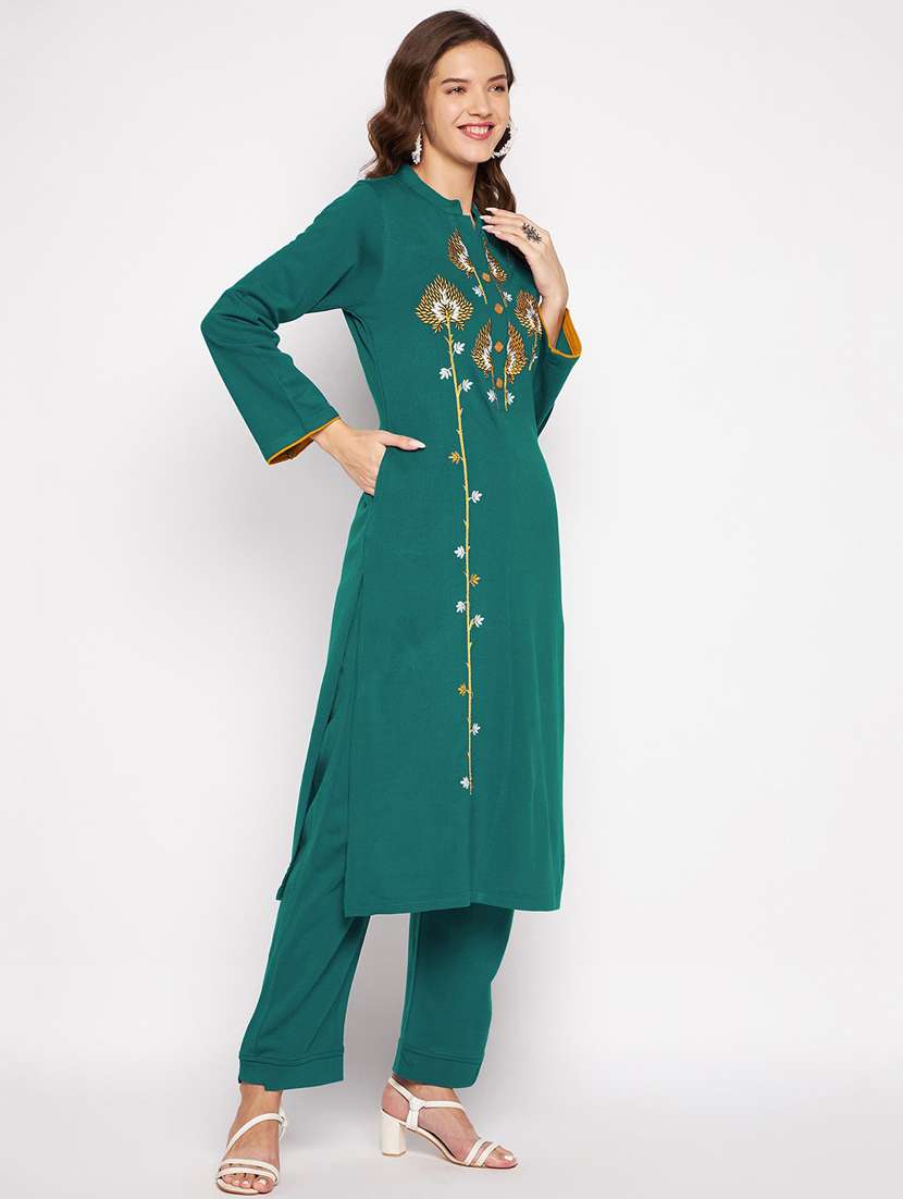 women long sleeve woollen kurta pant set - 20506762 -  Standard Image - 1