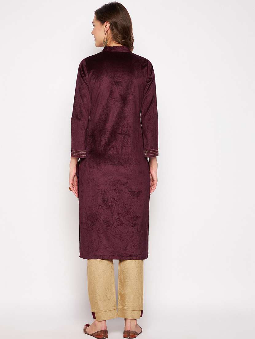 women long sleeve woollen kurta pant set - 20506766 -  Standard Image - 1