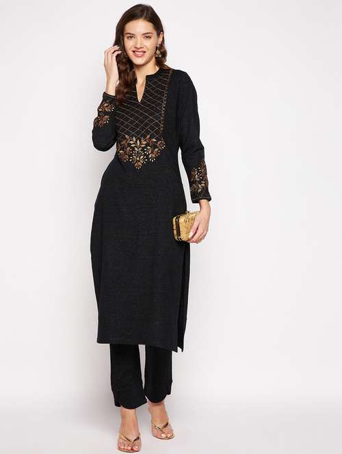 women long sleeve woollen kurta pant set - 20506792 -  Standard Image - 0