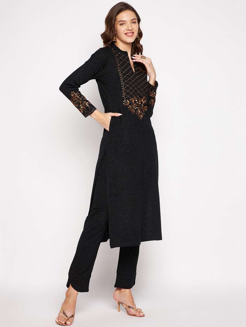 women long sleeve woollen kurta pant set - 20506792 -  Standard Image - 1