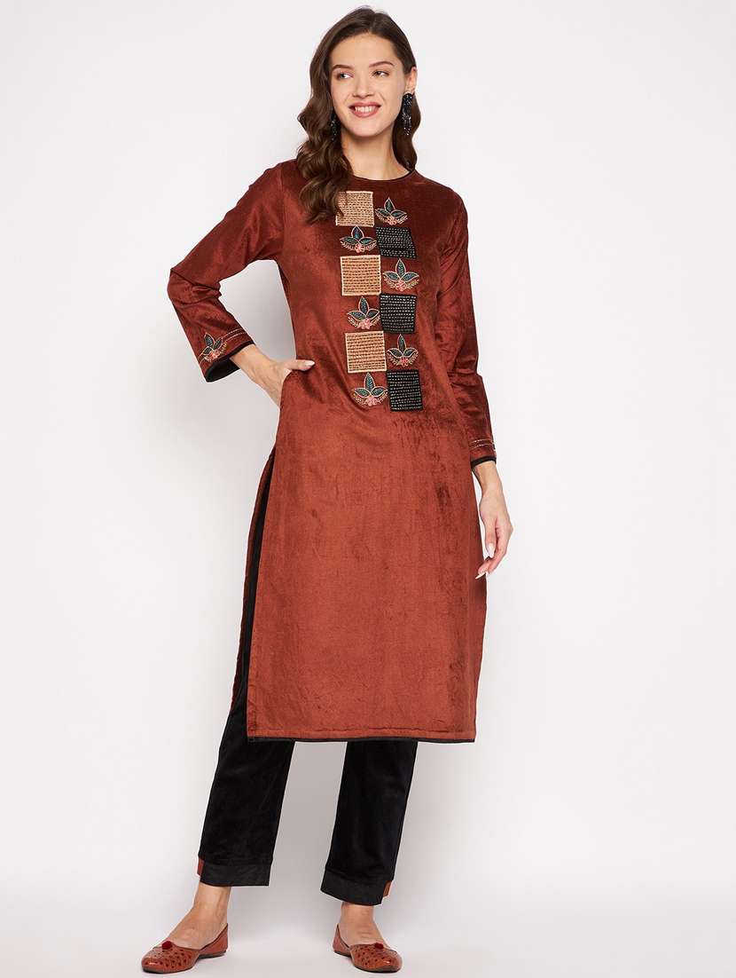 women long sleeve woollen kurta pant set - 20506793 -  Standard Image - 1