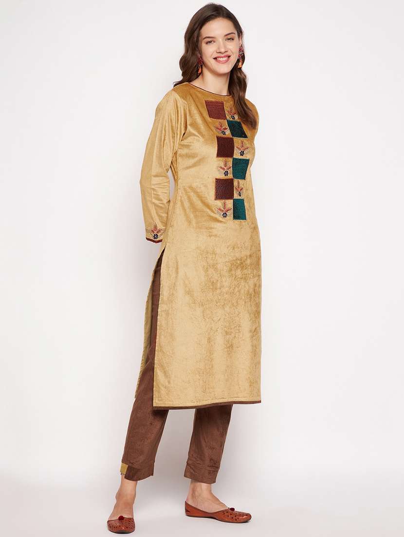 women long sleeve woollen kurta pant set - 20506798 -  Standard Image - 1