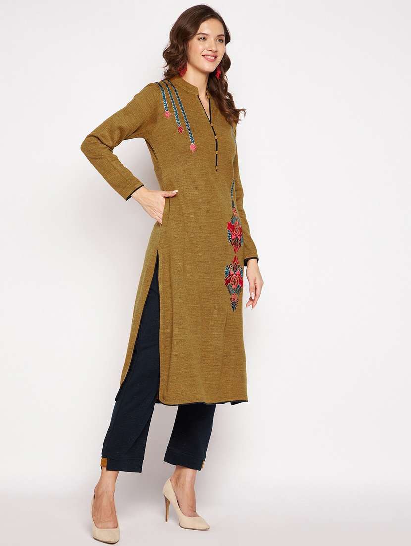 women long sleeve woollen kurta pant set - 20506799 -  Standard Image - 1