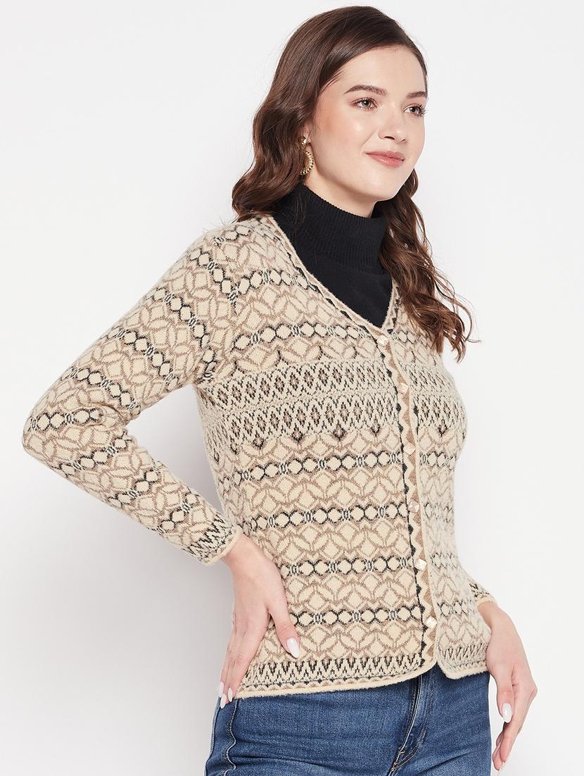 women tan wool blend cardigan - 20506891 - Standard Image - 1