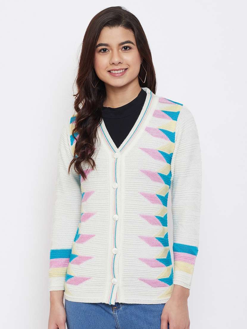 women multi colored wool blend cardigan