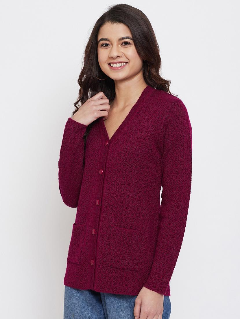 women burgundy wool blend cardigan - 20506997 - Standard Image - 1