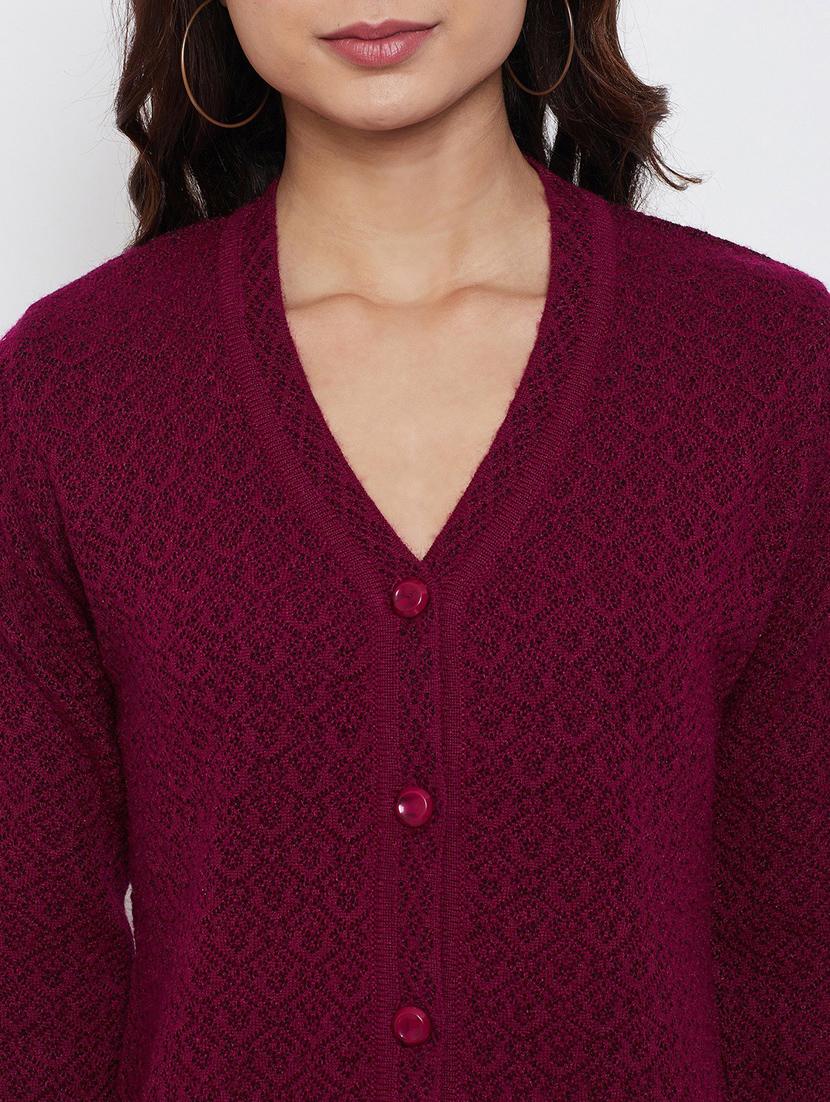 women burgundy wool blend cardigan - 20506997 - Standard Image - 4