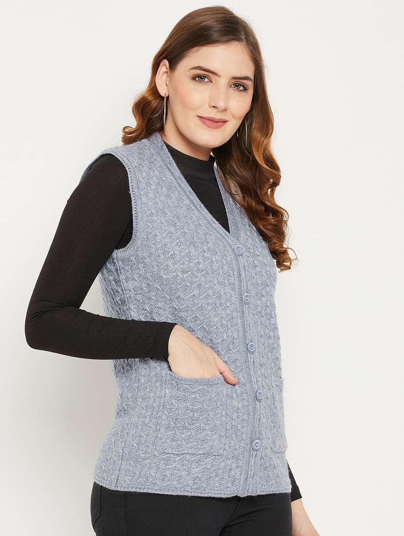 women grey sleeveless cardigan - 20507002 -  Standard Image - 1