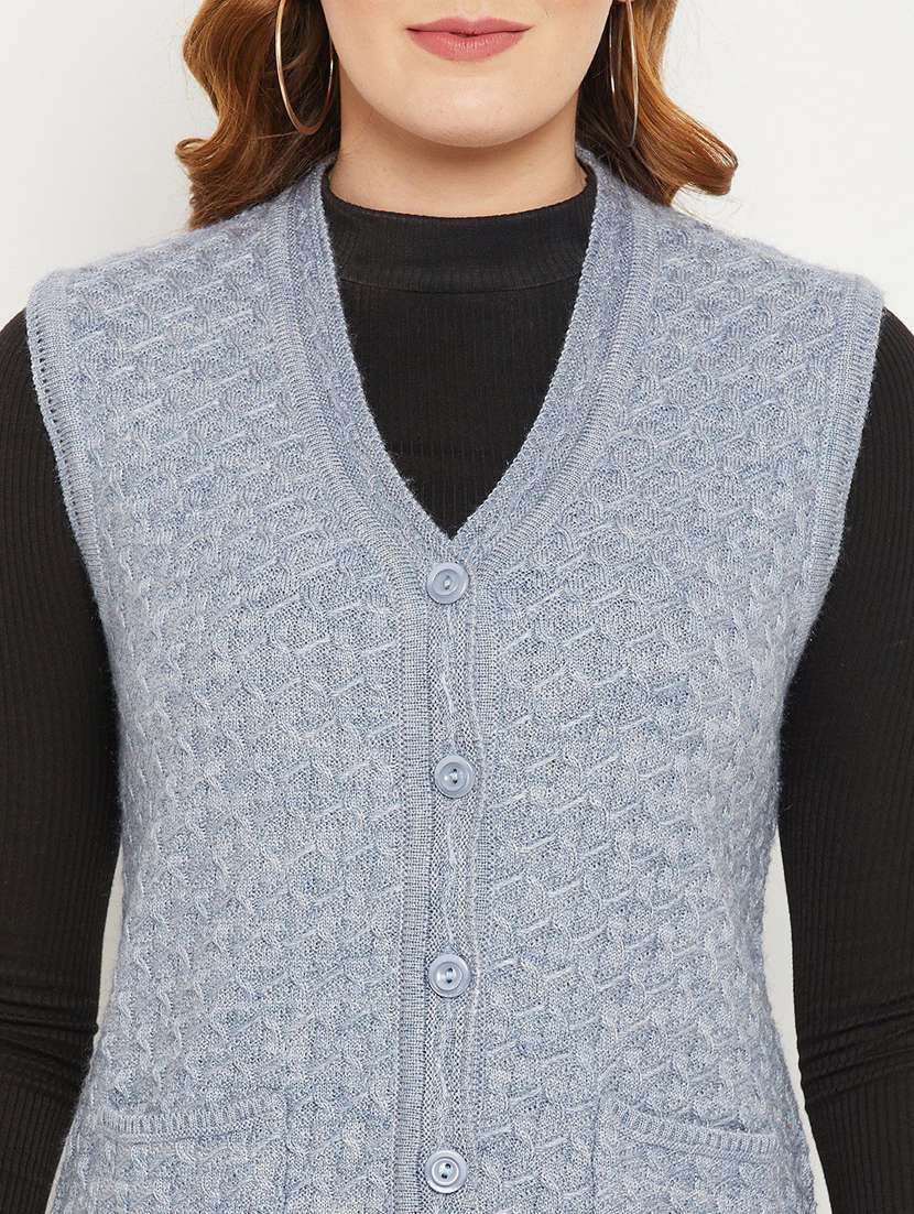 women grey sleeveless cardigan - 20507002 -  Standard Image - 4
