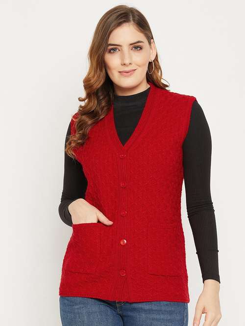 women red sleeveless cardigan - 20507003 - Standard Image - 0