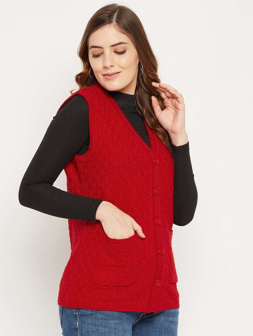 women red sleeveless cardigan - 20507003 -  Standard Image - 1