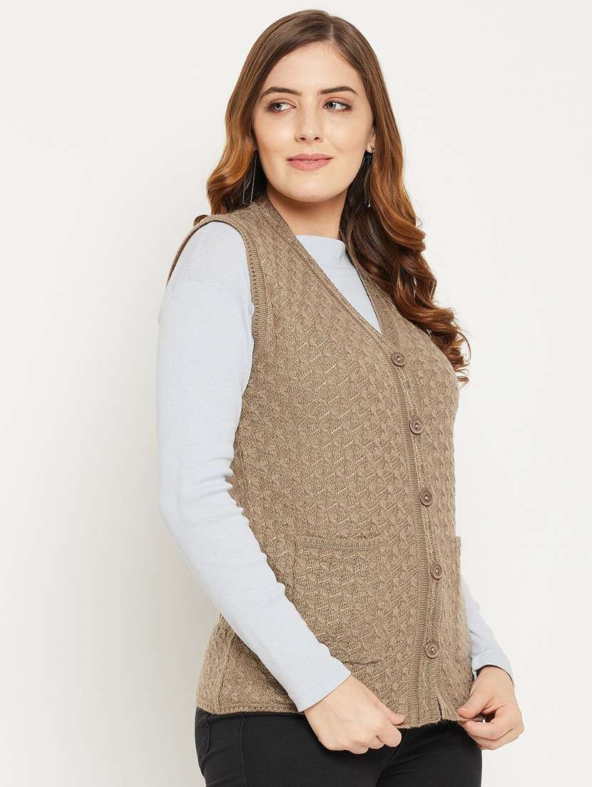 women brown sleeveless cardigan - 20507005 - Standard Image - 1