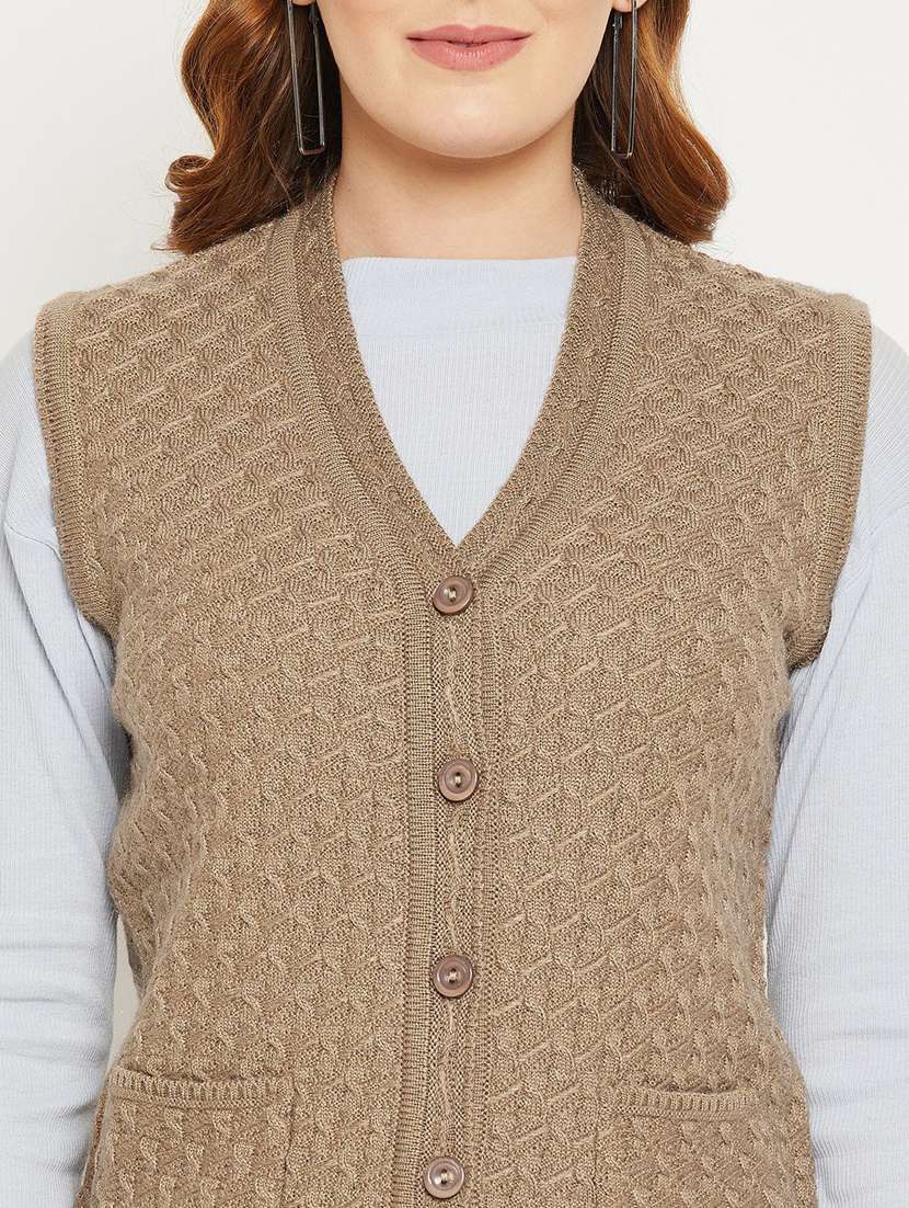 women brown sleeveless cardigan - 20507005 - Standard Image - 4