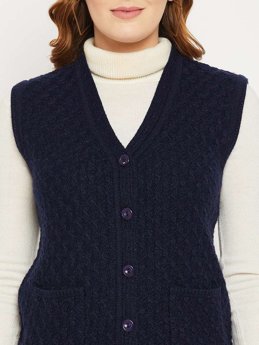 women navy blue sleeveless cardigan - 20507009 -  Standard Image - 4