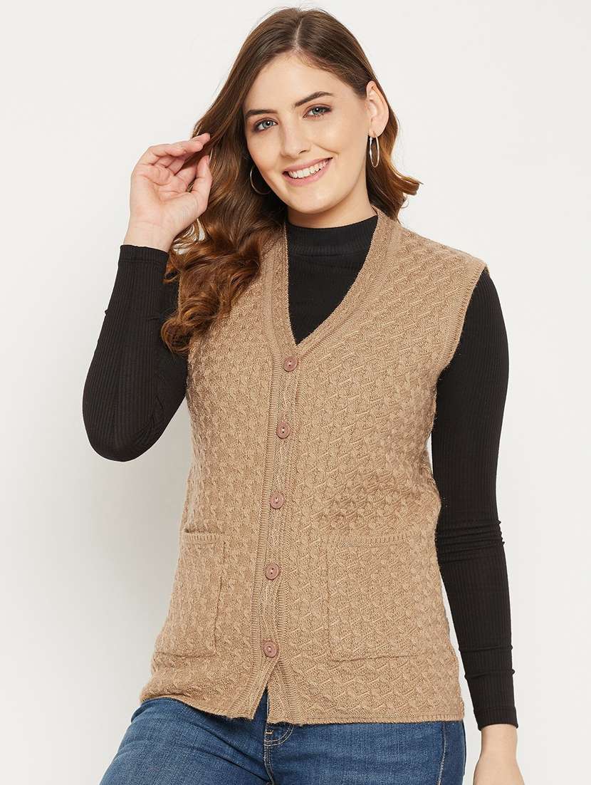 women brown sleeveless cardigan - 20507011 -  Standard Image - 1