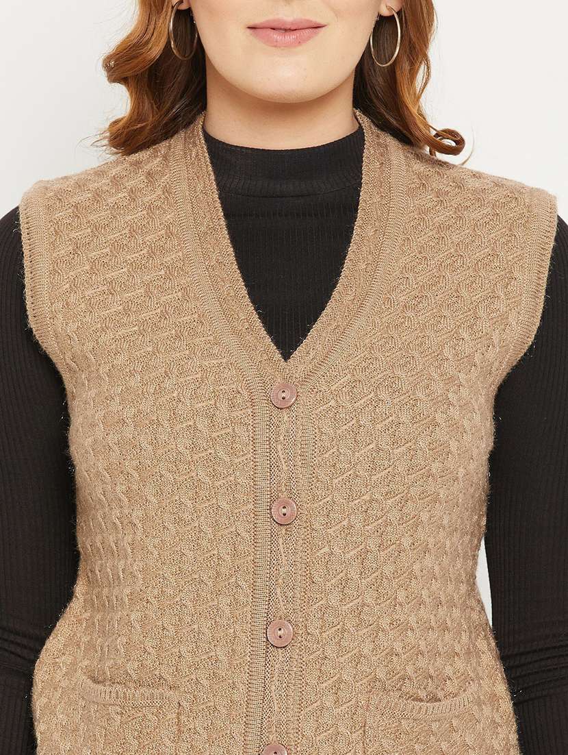 women brown sleeveless cardigan - 20507011 -  Standard Image - 4