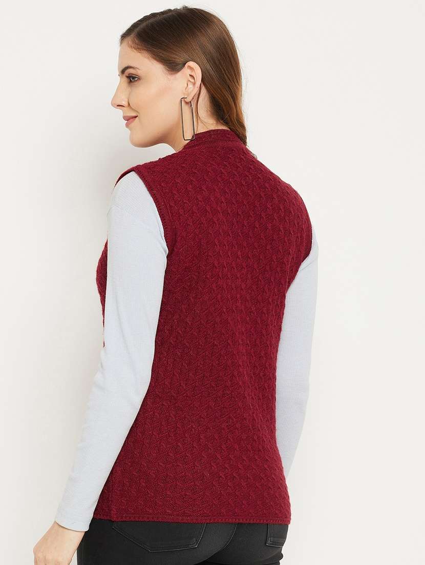 women maroon sleeveless cardigan - 20507012 -  Standard Image - 1