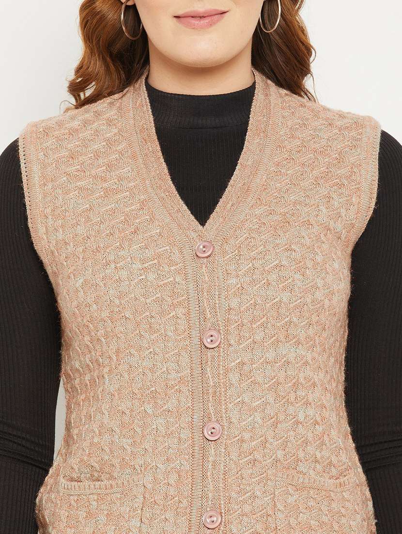 Women Tan Sleeveless Cardigan - 20507013 -  Standard Image - 4