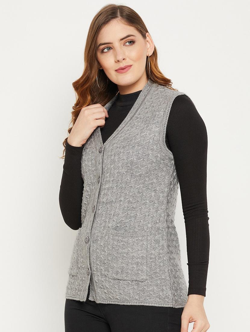 women grey sleeveless cardigan - 20507017 - Standard Image - 1