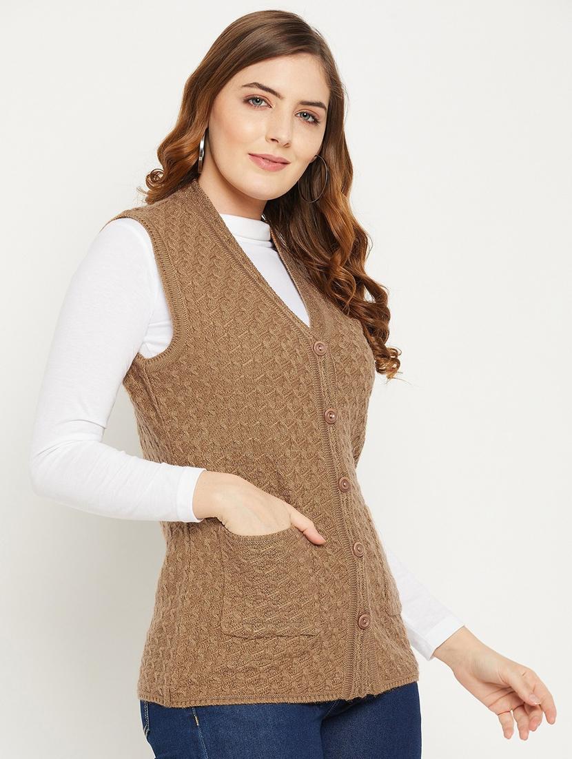 women brown sleeveless cardigan - 20507022 - Standard Image - 1
