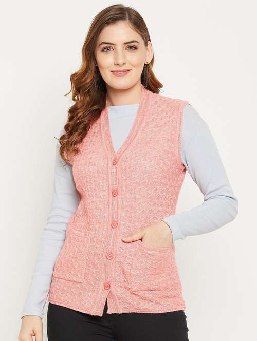 women peach sleeveless cardigan - 20507026 -  Standard Image - 0