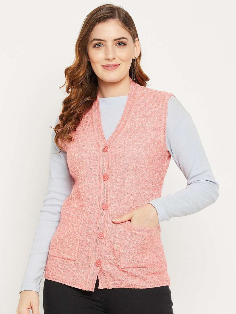 women peach sleeveless cardigan - 20507026 -  Zoom Image - 0