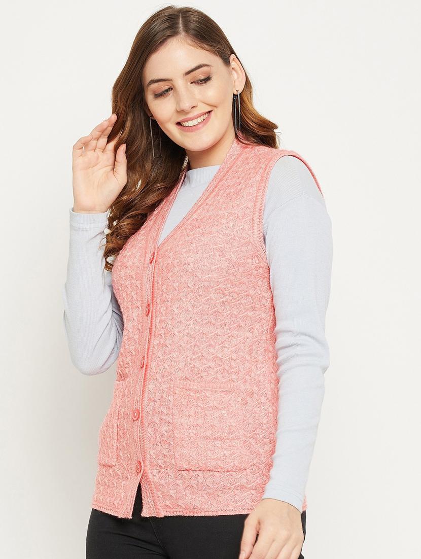 women peach sleeveless cardigan - 20507026 - Standard Image - 1