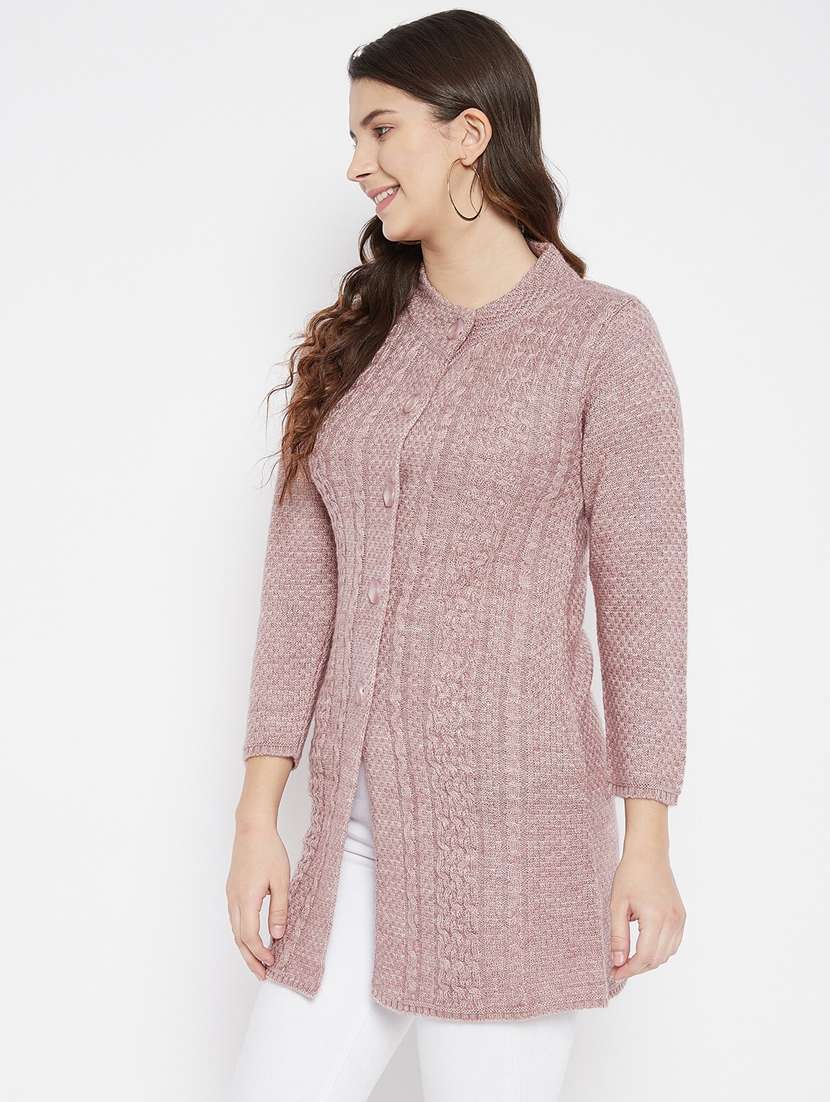 women mauve wool blend cardigan - 20507034 - Standard Image - 1