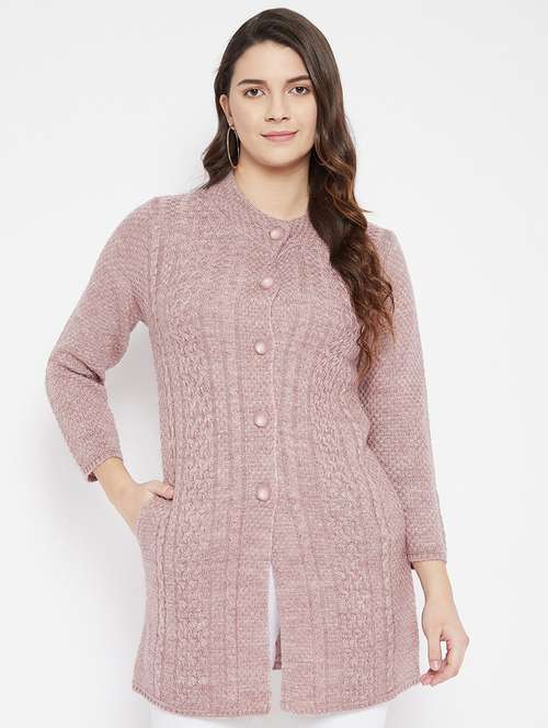 mauve self designed woolen cardigan - 20507053 - Standard Image - 0