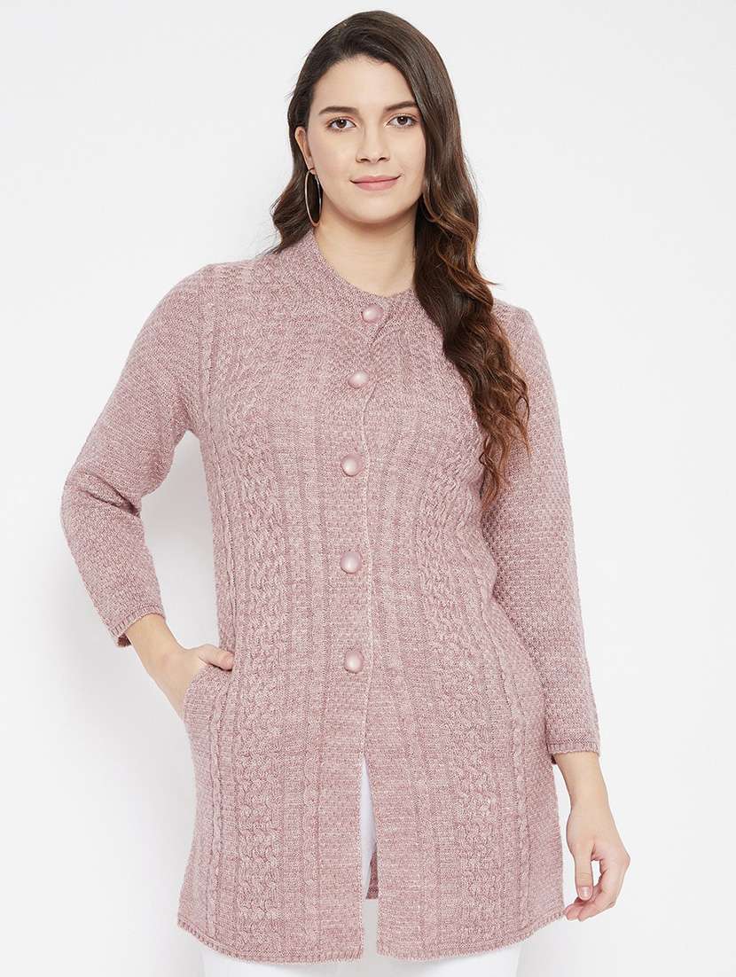 mauve self designed woolen cardigan