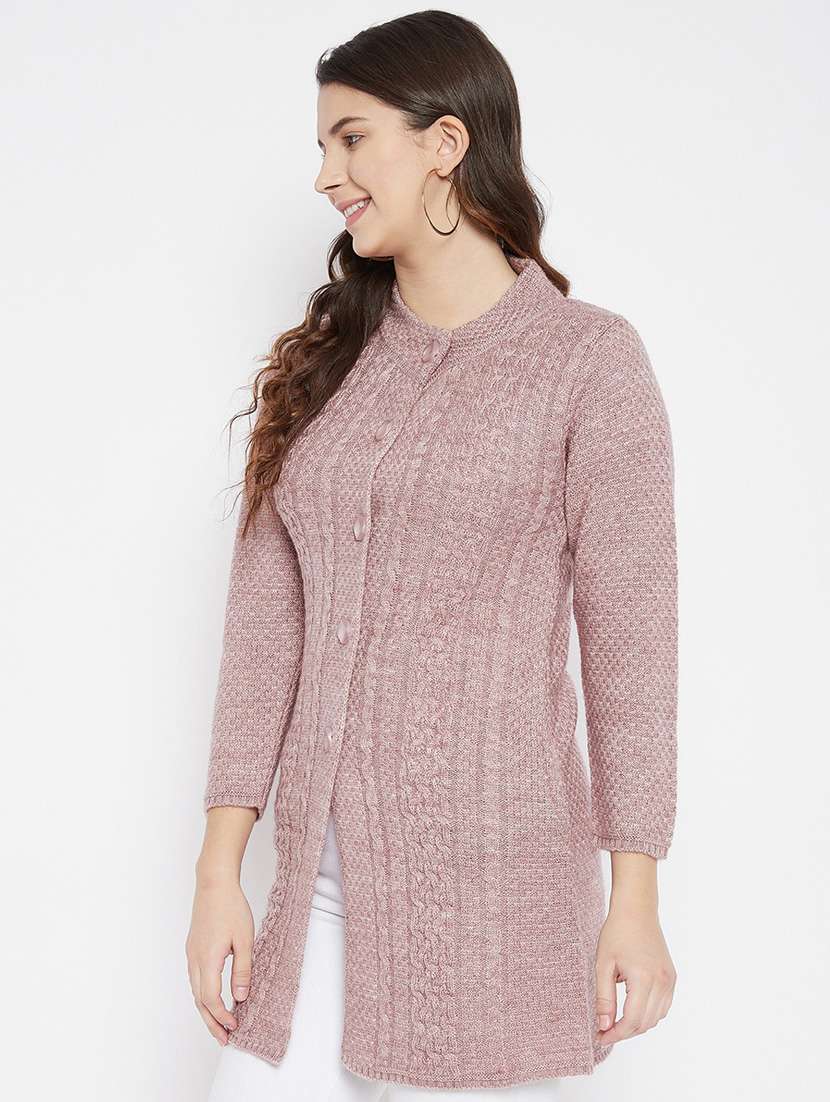 mauve self designed woolen cardigan - 20507053 - Standard Image - 1