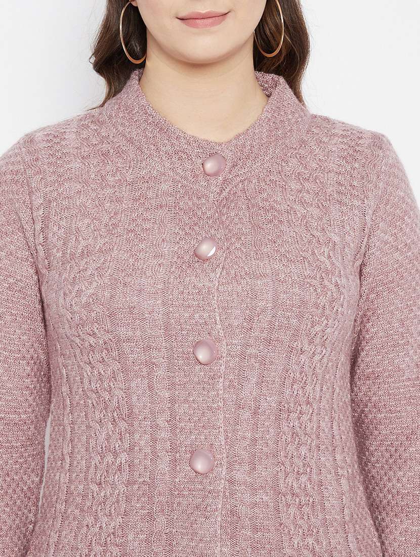 mauve self designed woolen cardigan - 20507053 - Standard Image - 4