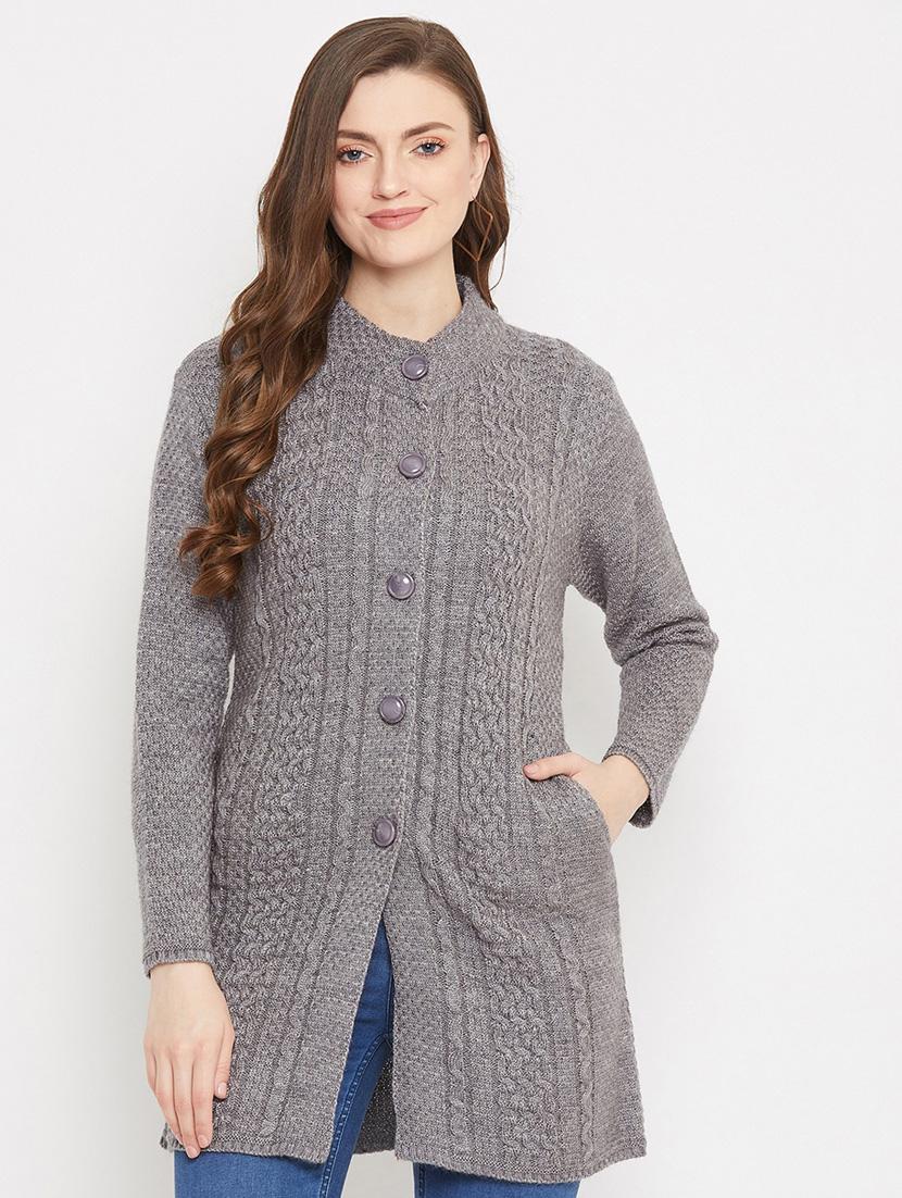 grey self designed woolen cardigan - 20507054 -  Zoom Image - 0