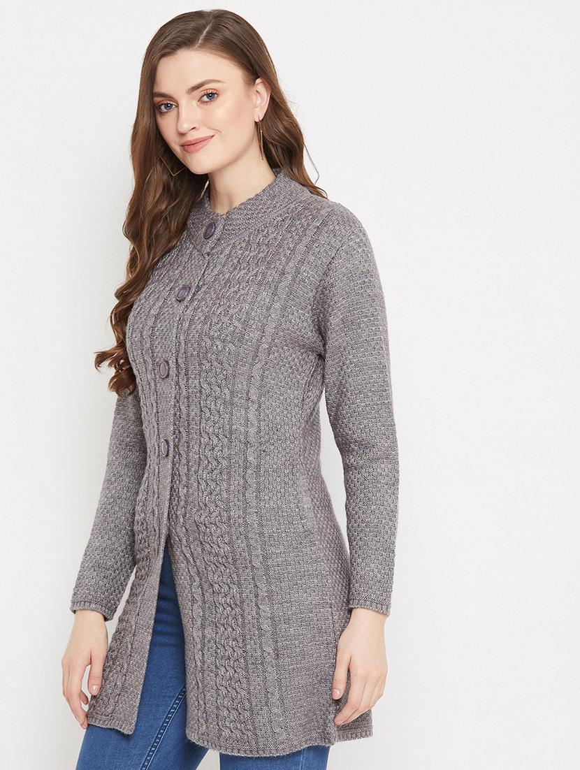 grey self designed woolen cardigan - 20507054 - Standard Image - 1