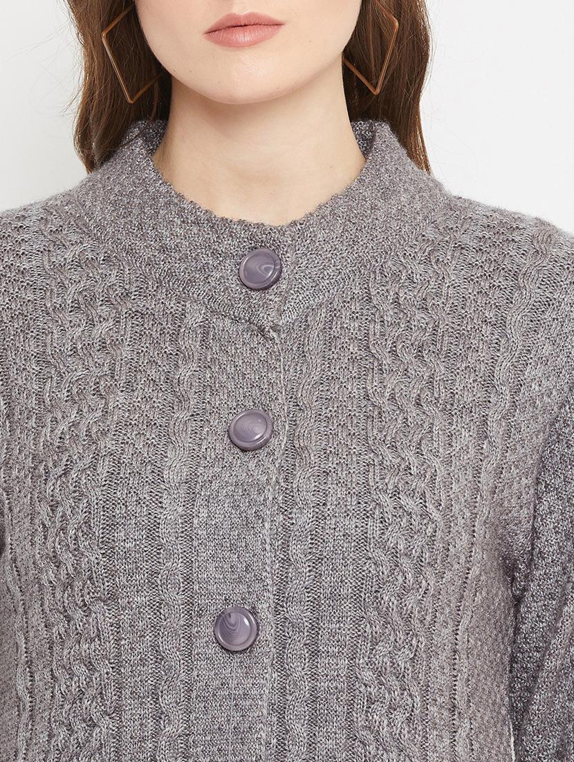 grey self designed woolen cardigan - 20507054 - Standard Image - 4