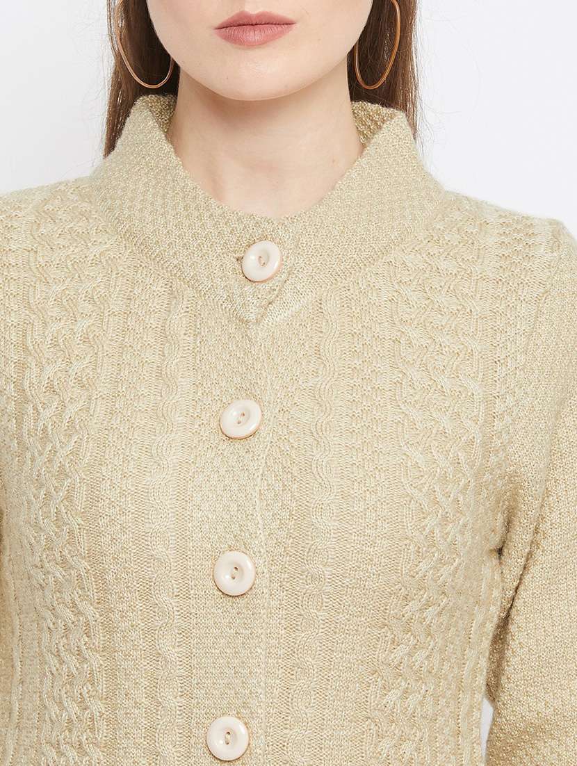 beige self designed woolen cardigan - 20507056 -  Standard Image - 4