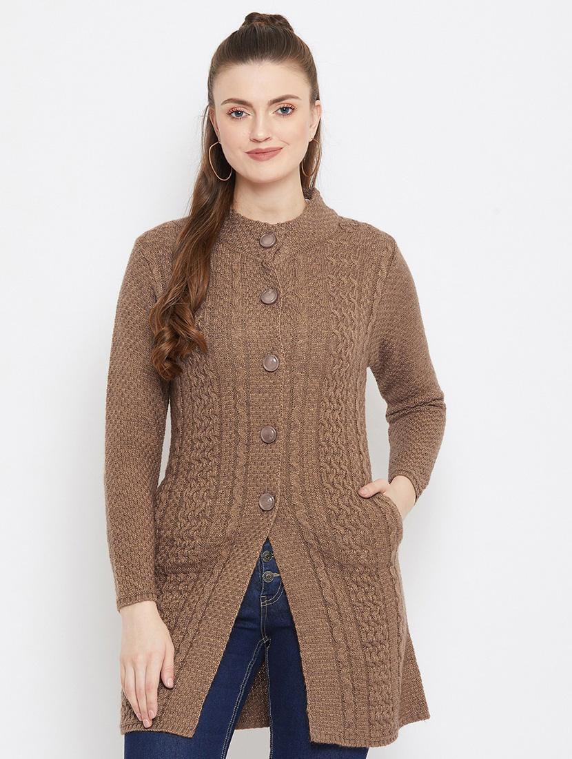 brown self designed woolen cardigan - 20507059 - Zoom Image - 0