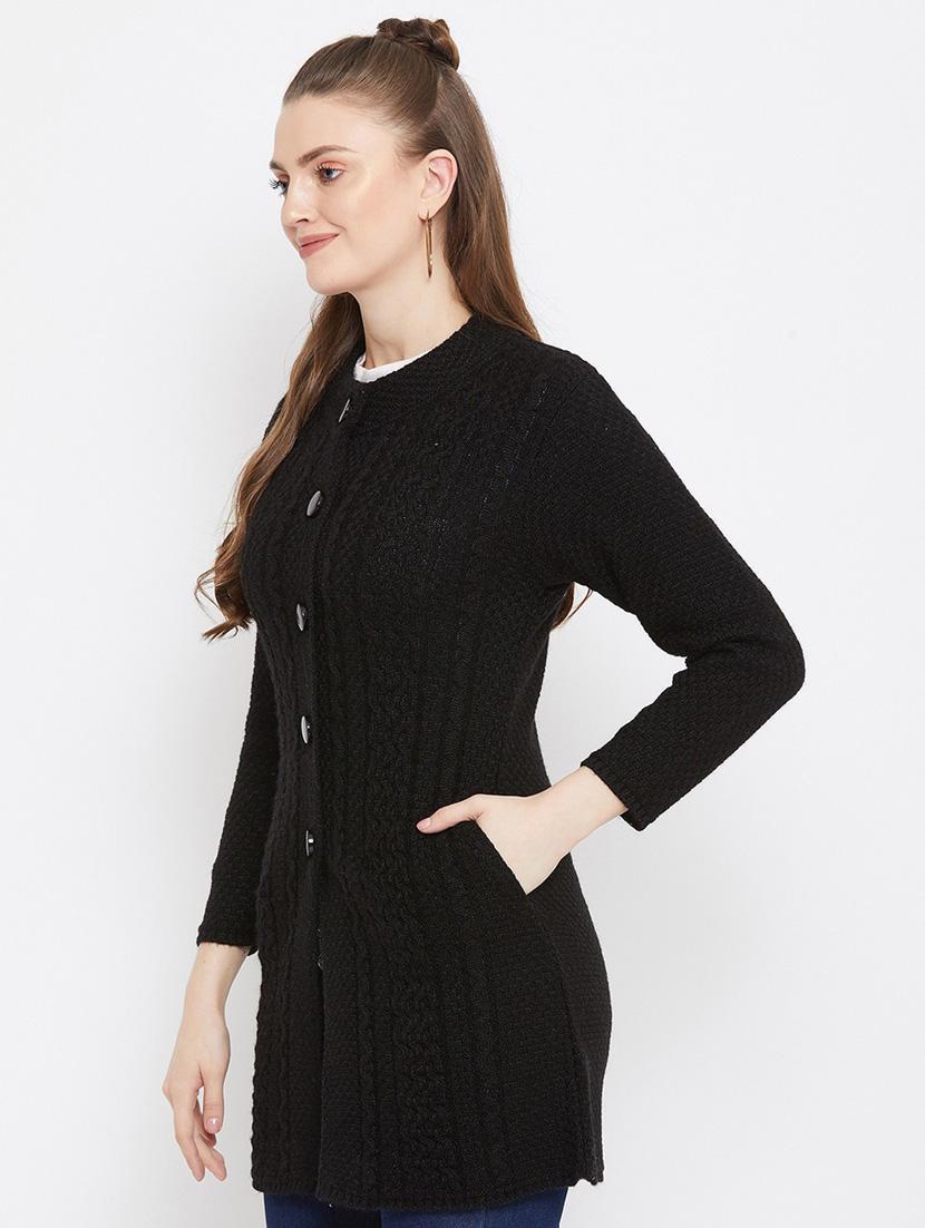 black self designed woolen cardigan - 20507060 - Standard Image - 1